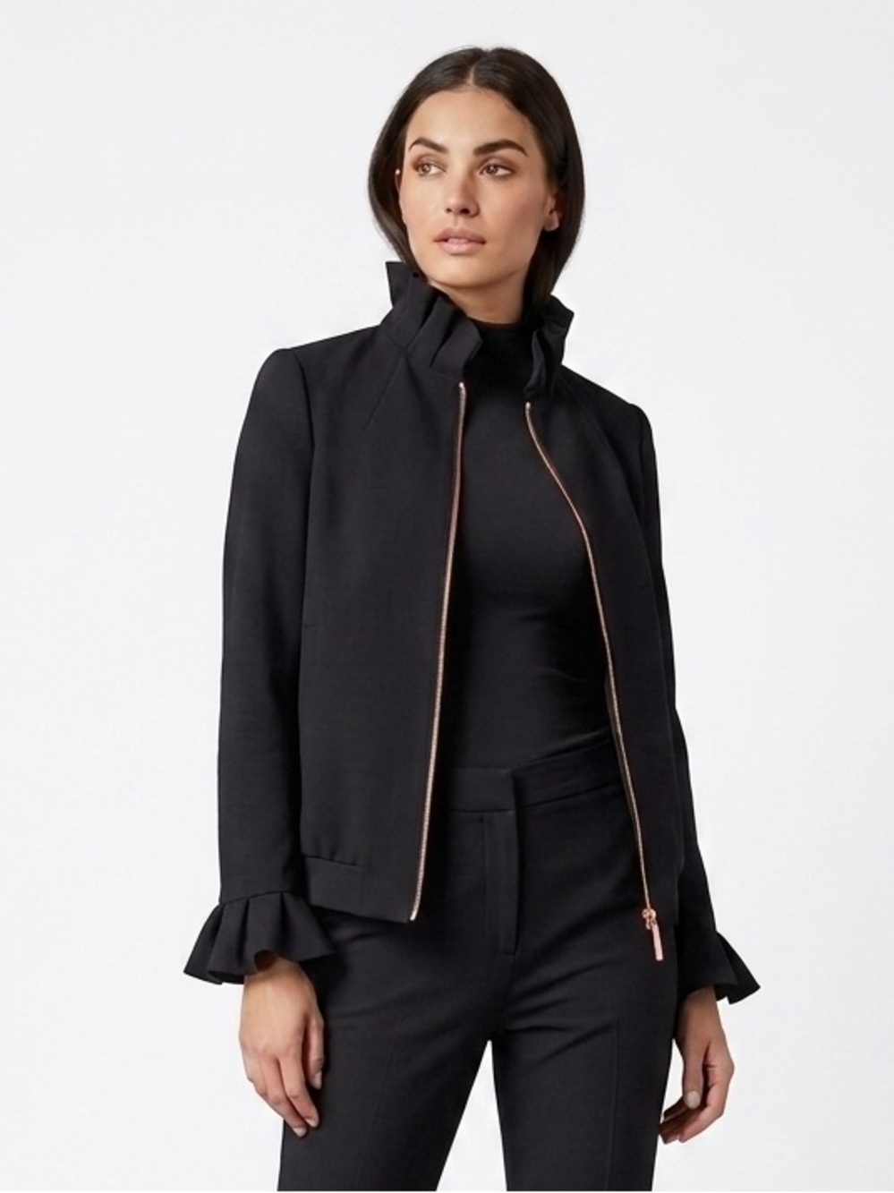 Ted Baker LYDIAH Crepe Ruffle Bomber Jacket